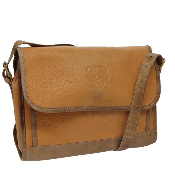 LOEWE Anagram Shoulder Bag Leather Yellow Auth - Picture 1 of 16